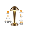 Oval - Metal Mantar Masa Lambası Dokunmatik - Renkli Type-c Şarjlı 3 Fonksiyonlu Yl86-1231 Bx40