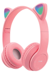 Pembe kulak üstü Bluetooth 5.0 kablosuz kulaklık led ışıklı çocuk tasarımı 1 yıl garantili