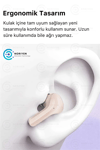 Pembe renkli, suya dayanıklı ve aktif gürültü önlemeli kablosuz kulaklık. Mikrofon özelliği bulunur.