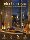 Pilli Minareli Hilal LED Işık Gold Metal Ramazan Dekorasyonu