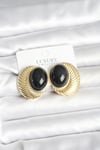 Pirinç Gold Renk Siyah Boncuklu Oval Vintage Kadın Küpe