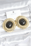 Pirinç Gold Renk Siyah Boncuklu Vintage Kadın Küpe