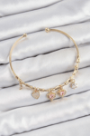 Pirinç Zirkon Taşlı Pembe Kalp Model Gold Renk Charm Bileklik