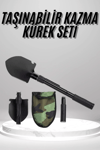 Pusulalı Katlanabilen Portatif Çantalı Mini Kazma Kürek Seti