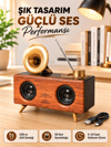Retro Gramofon Tasarımlı Bluetooth Hoparlör – 3D Stereo Ses, 1800 mAh Batarya