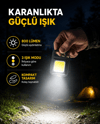 Şarjlı COB LED Anahtarlık Fener – 4 Modlu, Manyetik ve Katlanabilir Standlı Yeni Nesil