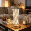 Silindirik Kristal Çizgi Model Led Masa Lambası – Gold Tabanlı, Dokunmatik, 3 Renk Işık Modlu, Şarjlı Modern Dekoratif Gece Lambası Bx40