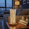 Silindirik Kristal Çizgi Model Led Masa Lambası – Gold Tabanlı, Dokunmatik, 3 Renk Işık Modlu, Şarjlı Modern Dekoratif Gece Lambası Bx40