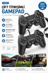 Siyah kablolu çift motorlu titreşimli joystick PC uyumlu USB bağlantılı 1 yıl garantili