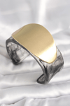 Siyah Mermer Desen Akrilik Plastik Gold Oval Plaka Model Vintage Kadın Bilezik
