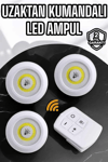 Spot Lamba Led Işık 3'lü Uzaktan Kumandalı Pilli Yapışkanlı Kablosuz Yeni Nesil
