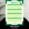 Takvim 2026 Premium A4 300 Gr Dijital Baskı Yeşil-beyaz