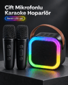 Taşıma Askılı Siyah LED Işıklı Bluetooth Hoparlör Çift Mikrofonlu Karaoke Seti