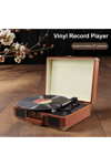 Taşınabilir çantalı retro bluetooth hoparlörlü pikap radyo usb mp3 33/45/78 plak çalar kahverengi