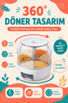 Tek Tuşla Kullanılan Şeffaf Kapaklı Bakliyat Saklama Kabı 6 Bölmeli Döner Hazneli