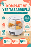 Tek Tuşla Kullanılan Şeffaf Kapaklı Bakliyat Saklama Kabı 6 Bölmeli Döner Hazneli