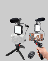 Telefon Video Çekim Kiti LED Aydınlatma Mikrofon Tripodlu Tam Set