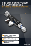 Tip-C Micro Usb Girişli 5'li Çok Fonksiyonlu Sd Kart Okuyucu Otg Dönüştürücü BX-313518
