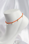 Turuncu Renk Boncuklu Papatya Motifli Halhal