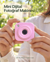 Type C Şarjlı Pembe Mini Fotoğraf Makinesi Taşıma Askılı Dijital Kamera