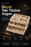 Üç Çekmeceli Kadife Takı Düzenleyici Şeffaf Kapaklı Mücevher Saklama Kutusu