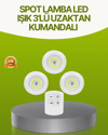 Uzaktan Kumandalı 3 Lü Kablosuz Led Spot Lamba Seti Yapışkanlı Pratik Kullanım