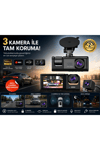 WiFi Destekli 1080p 3 Kameralı Araç İçi Kamera LCD Ekranlı Gece Görüşlü G Sensörlü