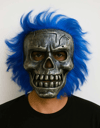 Wild Skull - Gümüş Kafatası Mavi Saçlı İskelet Maske