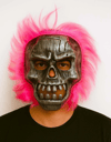 Wild Skull - Gümüş Kafatası Pembe Saçlı İskelet Maske Bx40