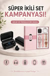 Wireless Şarjlı Pembe Akıllı Saat ve Kablosuz Bluetooth Kulaklık Dokunmatik Kontrol