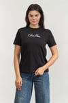 Kadın Normal Kalıp Yuvarlak Yakalı %100 Pamuk Logo Desenli Kısa Kollu Siyah T-Shirt LV047C854G-UB1