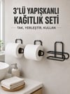 3 Adet Yapışkanlı Rulo Tutucu Siyah Metal Tuvalet Kağıdı Askısı