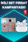 3 Kordonlu Pembe Amoled Ekran Akıllı Saat Ve Yeni Nesil Pro Kablosuz Bluetooth Kulaklık Anc/enc