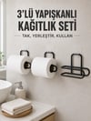 3’lü Siyah Duvar Tipi Kağıtlık Seti Yapışkanlı Pratik Rulo Tutucu