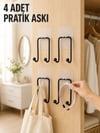 4 Adet Yapışkanlı Duvar Askısı Çok Amaçlı Pratik Askılık Seti
