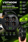 4’lü Priz Makarası 2 Metre Kablolu, 2 Usb-a + 2 Usb-c Şarj Çıkışlı, Açma/kapama Düğmeli, 2200w 10a