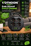 4’lü Priz Makarası 2 Metre Kablolu, 2 Usb-a + 2 Usb-c Şarj Çıkışlı, Açma/kapama Düğmeli, 2200w 10a
