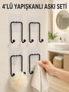4'lü Yapışkanlı Askı Seti Mutfak Banyo Ve Ev İçin Duvar Askısı