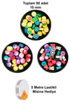 90 Adet 10 mm Polimer Kil Fimo Boncuk Takı Bileklik + 5 Metre Misina Hediye - Yin Yang - Karışık - Limon