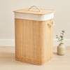 Bambu Kirli Çamaşır Sepeti 40x30x60 cm - Kapaklı İpli Kumaş Torbalı