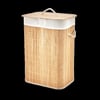 Bambu Kirli Çamaşır Sepeti 40x30x60 cm - Kapaklı İpli Kumaş Torbalı