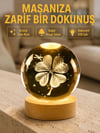 Bitki Temalı Led Işıklı Cam Küre Ahşap Standlı Modern Gece Lambası