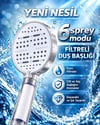 Büyük Panelli 6 Farklı Su Modlu Filtreli Duş Başlığı Beyaz Tasarım