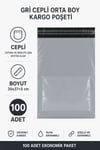 Gri Cepli Orta Boy Kargo Poşeti 30x37+5 Cm 100 Adet