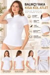 Kadın Balıkçı Yaka Kısa Kol Atlet Beyaz, Esnek Kumaş, Vücuda Oturan Basic Body - ryl - 2611