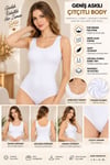 Kadın Geniş Askılı Çıtçıtlı Body Beyaz, Esnek Kumaş, Vücuda Oturan Basic Kadın Body - ryl - 2700