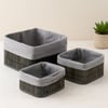 Kare Bambu Kenarlı Organizer Sepet - Bezli Ahşap Taban (3 Boy, 17x21x25 cm)