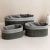 Oval Bambu Kenarlı 3'lü Organizer Sepet Seti - Gri