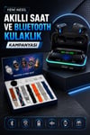 Powerbank Bluetooth Kulaklık Ve Akıllı Saat 7 Kordonlu Metal Kordon Plastik Kordon