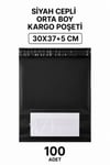 Siyah Cepli Orta Boy Kargo Poşeti 30x37+5 Cm 100 Adet